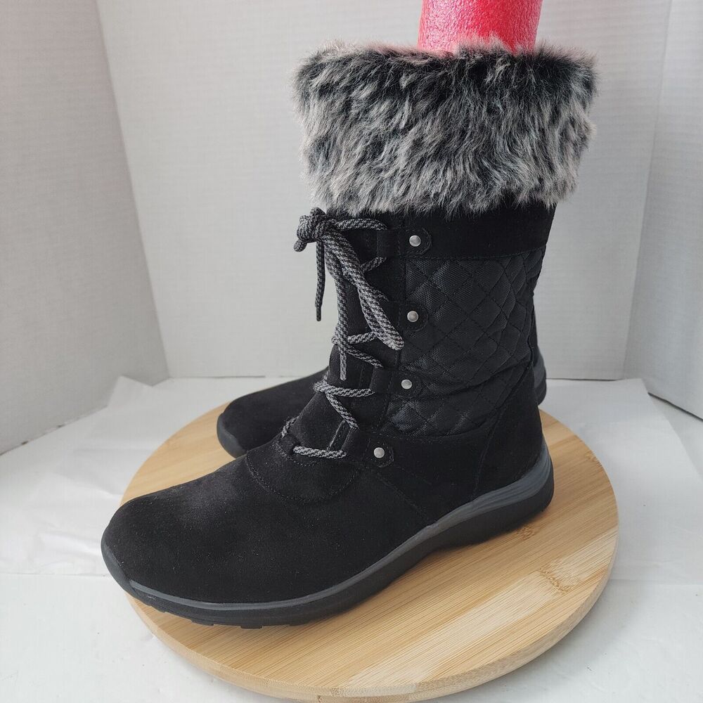 Baretraps Black Womens Sz 10M YALISHA Suede Nylon Faux Fur  Lace Up Snow Boots - Picture 2 of 16